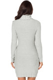Gray Stylish Pattern Knit Turtleneck Sweater Dress