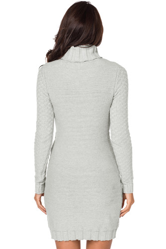 Gray Stylish Pattern Knit Turtleneck Sweater Dress