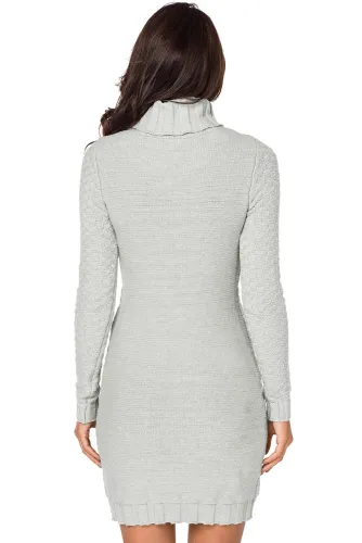 Gray Stylish Pattern Knit Turtleneck Sweater Dress