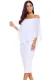 White Off Shoulder Sleeve Detail Bodycon Midi Dress