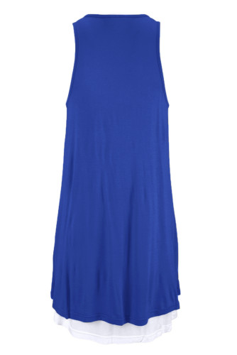 Royal Blue Lace-Up Pockets Sleeveless Shirt Dress