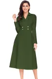 Army Green Vintage Button Collared Fit-and-flare Dress