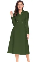 Army Green Vintage Button Collared Fit-and-flare Dress