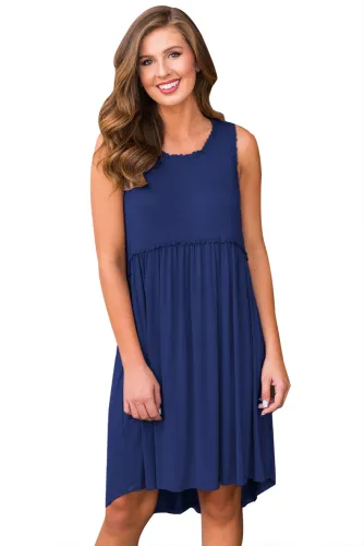 Blue Tank Top Bodice Ruched Detail Swing Dress