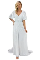 Boho V Neck Lantern Ruffle Sleeve Lace Wedding Dress