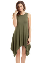 Army Green Draped Asymmetric Hemline Sleeveless Jersey Dress