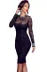 Floral Applique Lace Ruched Bodycon Midi Dress