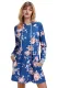 Slate Blue Floral Print Drawstring Hoodie Dress