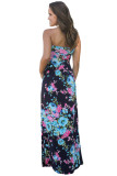 Navy Pink Floral Strapless Maxi Dress with Pockets