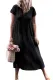 Black Solid Button Deep V-Neck Casual Dress