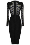 Black Studded Mesh Bandage Dress