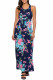 Navy Floral Print Sleeveless Long Boho Dress