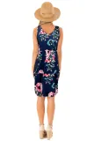 Blue Floral Print Sleeveless Button up Dress