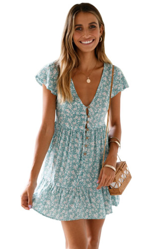 Green Floral Print Valentina Dress