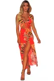 Egyptian Impression Print Tie Front High Split Maxi Dress
