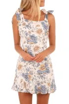 Elegant Floral Print White Tie Shoulder Dress