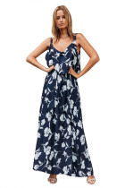 Chic Summer Boho Floral Maxi Dress in Navy