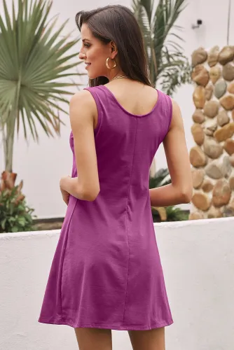 Rose Flowy Knot Detail Mini Dress