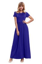 Blue Short Sleeve Ruched Waist Maxi Dress