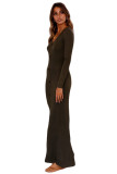 Olive Long Sleeve Buttoned Slit Front Maxi Jersey Dress