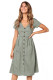 Green Stylish Button Front Midi Dress with Pockets