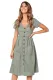 Green Stylish Button Front Midi Dress with Pockets