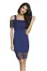 Navy Lace Trim Cold Shoulder Cutout Midi Dress