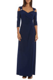 Blue Cold Shoulder Rhinestone Gown