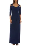Blue Cold Shoulder Rhinestone Gown