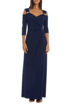 Blue Cold Shoulder Rhinestone Gown