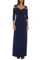 Blue Cold Shoulder Rhinestone Gown