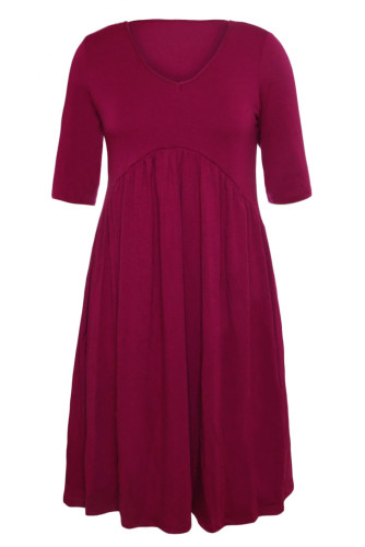 Wine 3/4 Sleeve Draped Swing Dress
