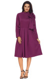 Purple Bowknot Embellished Mock Neck Pocket Dress