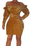 Gold Sequin Off Shoulder Club Dress