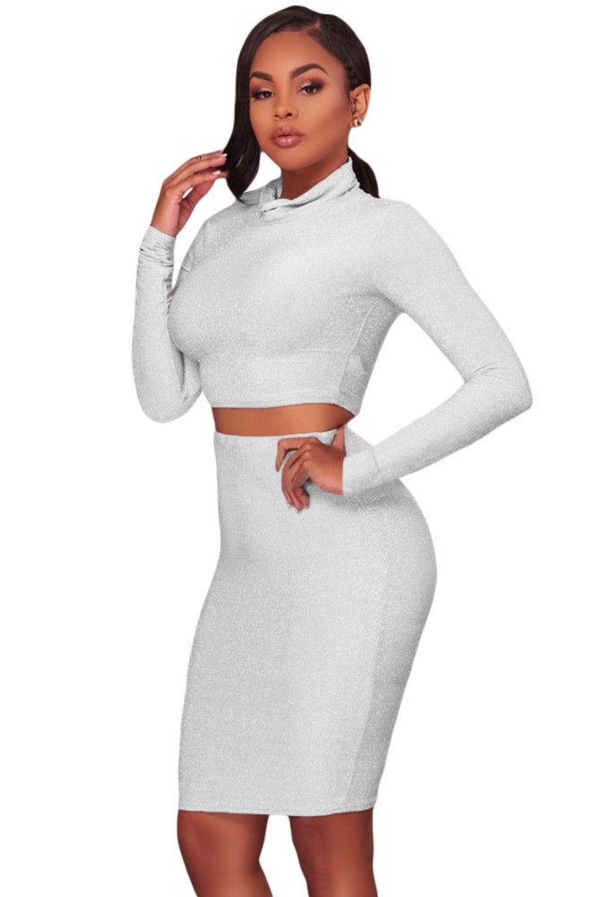 White Silver Shimmer Two Piece Dress