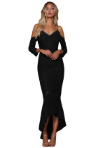 Black Lace Cold Shoulder Elegant Mermaid Party Dress