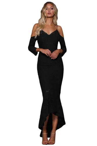 Black Lace Cold Shoulder Elegant Mermaid Party Dress
