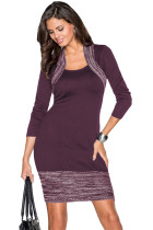 Red Feminine Knit Dress with Contrasting Color