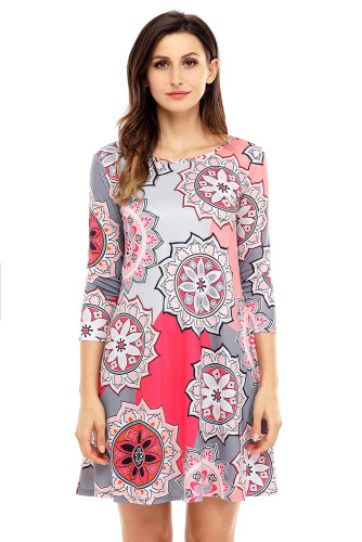 Bohemian Sunflower Print Grey Dress