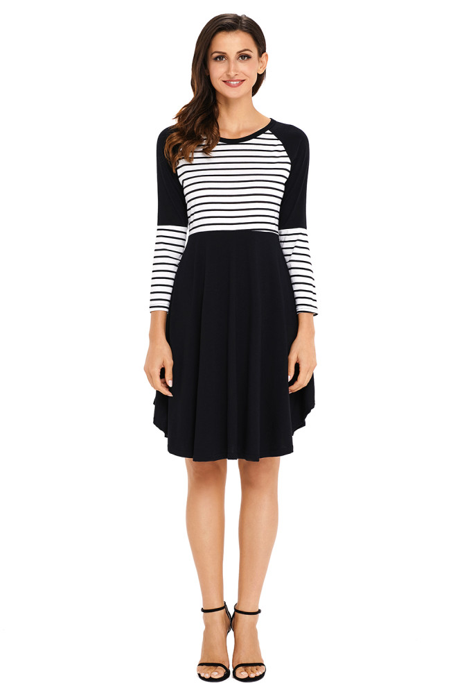Black Chic Blocked Stripe Jersey Dress