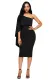 Black Batwing Sleeve One Shoulder Sheath Dress