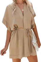 Apricot V Neck Tie Waist Mini Skater T Shirt Dress