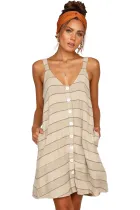 Khaki Buttoned Loose Fit Summer Slip Dress
