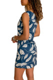 Blue Leaf Print Tank Dress