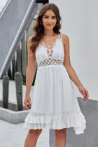White Crochet Lace Ruffle Dress