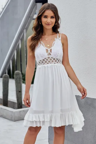 White Crochet Lace Ruffle Dress