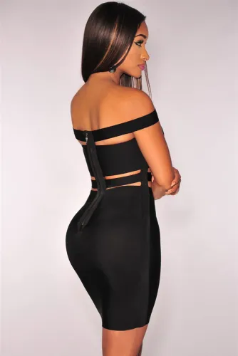 Black Off-shoulder Cut-out Bandage Dress