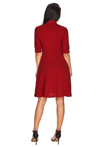 False Slit Splice Burgundy Bow Tie Vintage Dress