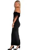 Contrast Lace Applique Off Shoulder Maxi Dress