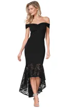 Black Twist Center Off Shoulder Bodycon Mermaid Dress